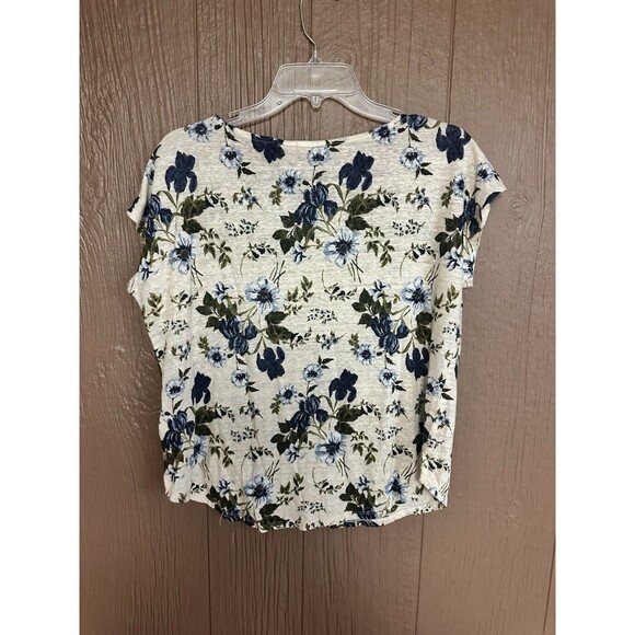 Cynthia Rowley 100% Linen Blue Green Floral Cap Sleeves Blouse Size Large Casual - Picture 4 of 4